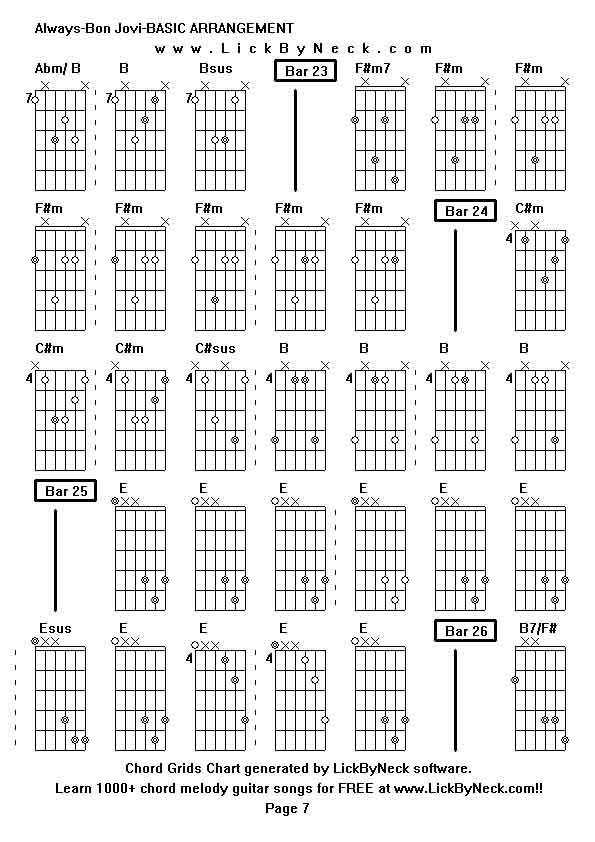 Chord Grids Chart of chord melody fingerstyle guitar song-Always-Bon Jovi-BASIC ARRANGEMENT,generated by LickByNeck software.